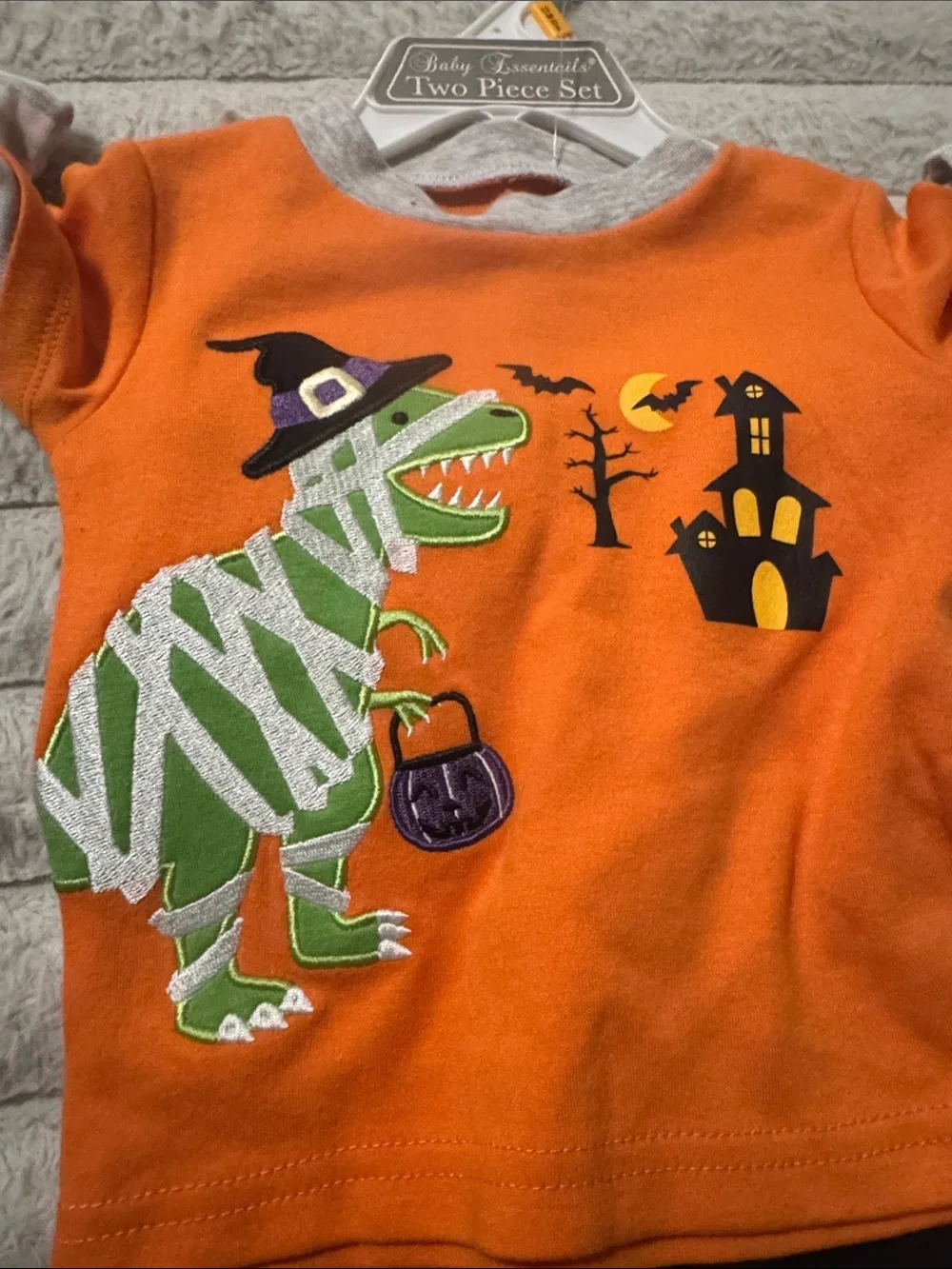Baby Essentials Orange & Black Halloween Dino Mummy Two-Piece Set